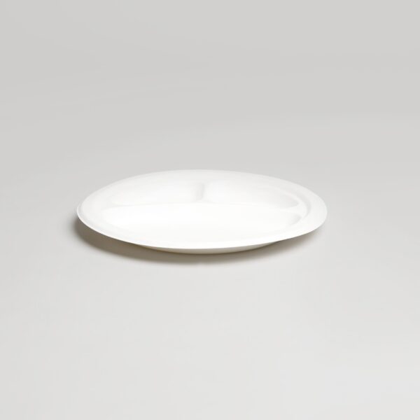 Assiette ronde biodégradable - 3 compartiments