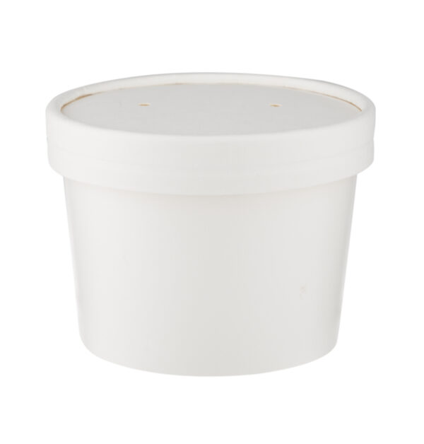 Pot en carton blanc avec couvercle - 12oz - Image 2
