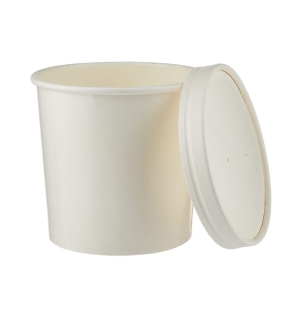 Pot en carton blanc avec couvercle - 26 oz - Image 2