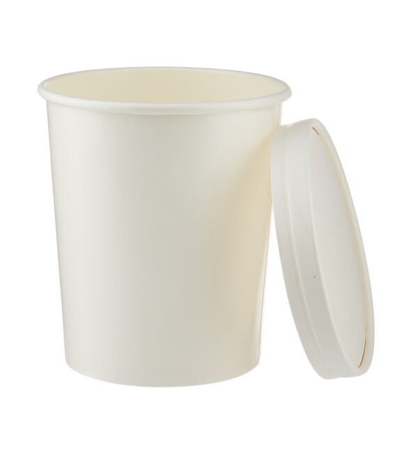 Pot en carton blanc avec couvercle - 32 oz - Image 2